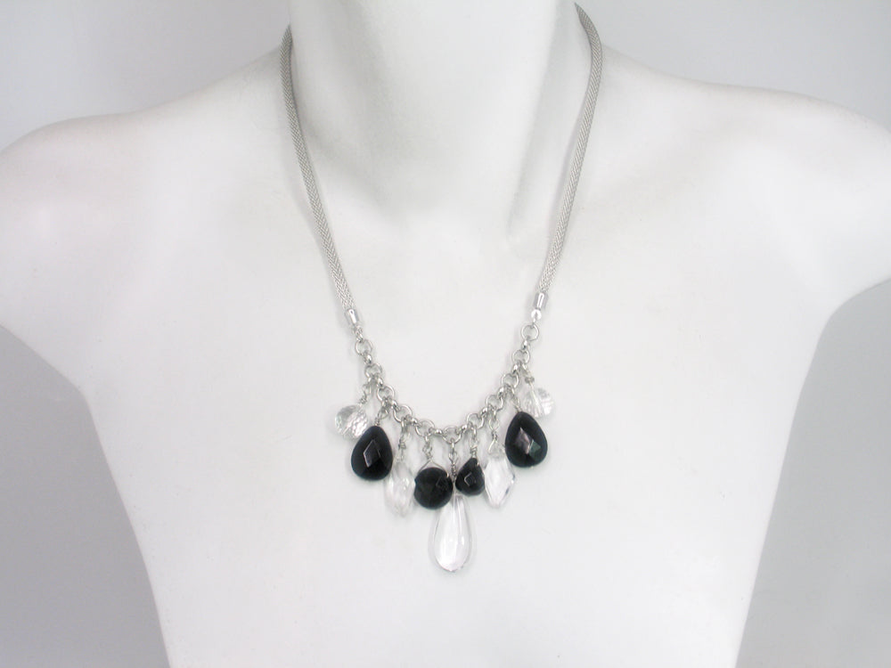 Rhodium Mesh Necklace with Stone and Pearl Drops | Erica Zap Designs