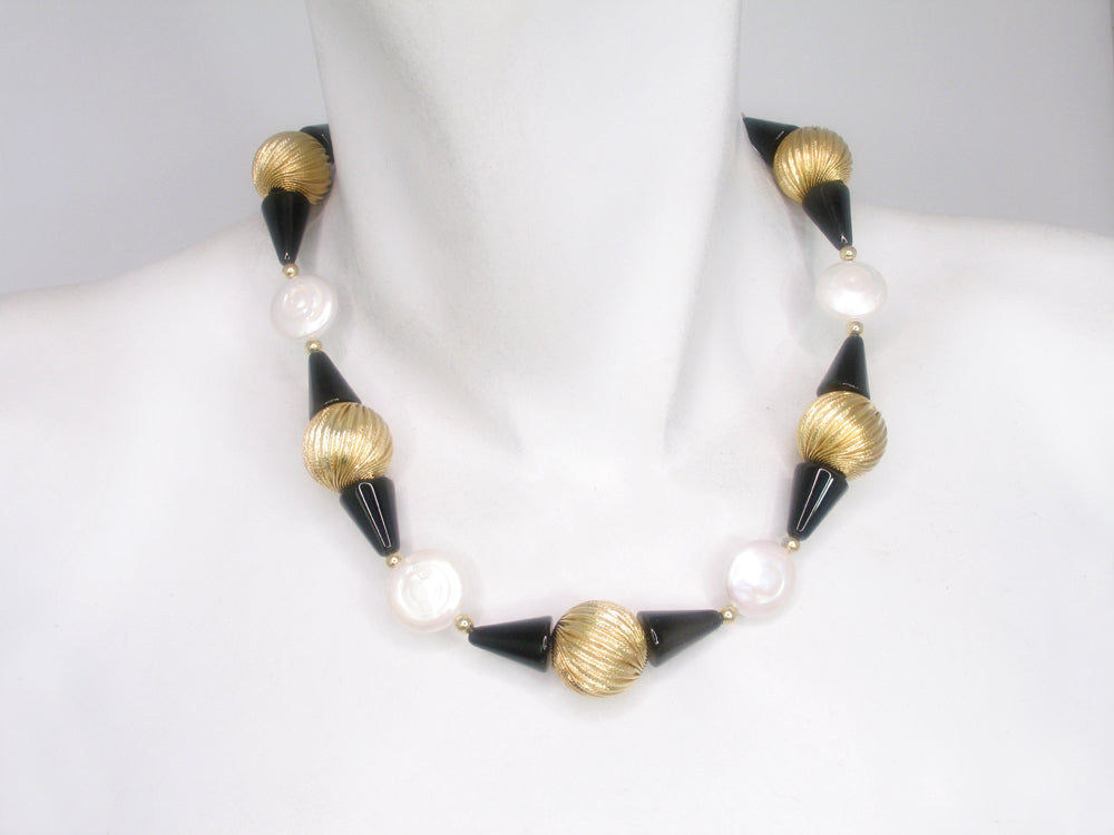 Onyx Necklace with White Coin Pearls | Erica Zap Designs