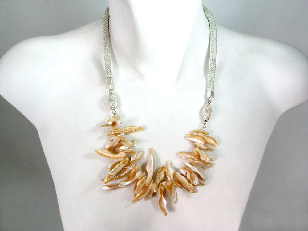 Mesh Necklace with Beige Irregular Shells | Erica Zap Designs