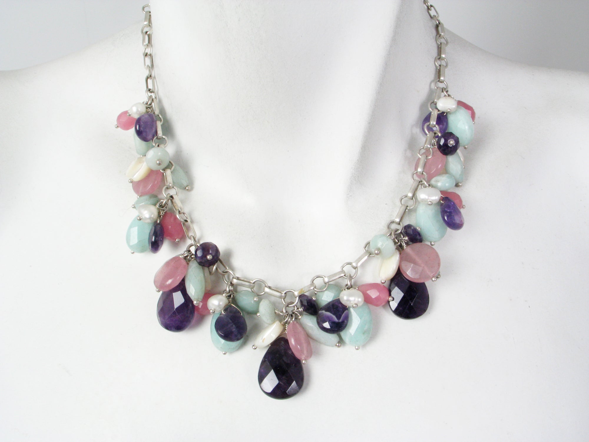 Stone Cluster Necklace | Amethyst Rose Quartz Mix | Erica Zap Designs