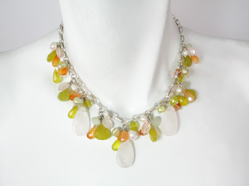 Stone Cluster Necklace | Rose Quartz & Olive Jade Mix | Erica Zap Designs