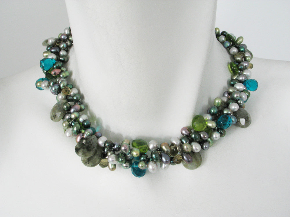 3-Strand Pearl & Stone Necklace | Erica Zap Designs