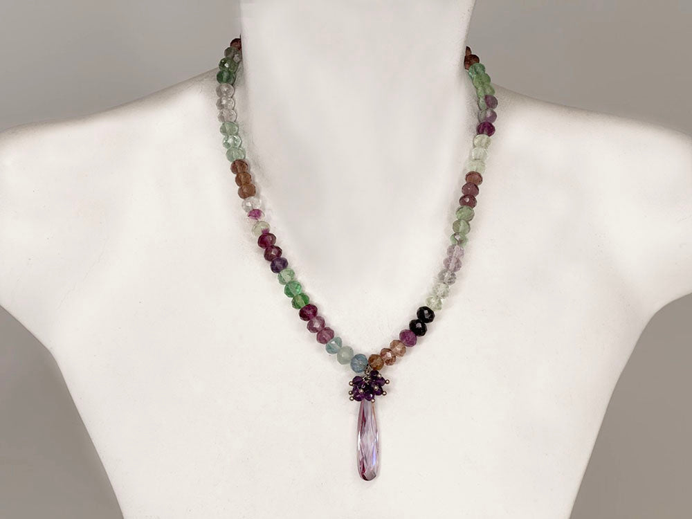 Faceted Fluorite with Amethyst and Crystal Necklace | Erica Zap Designs