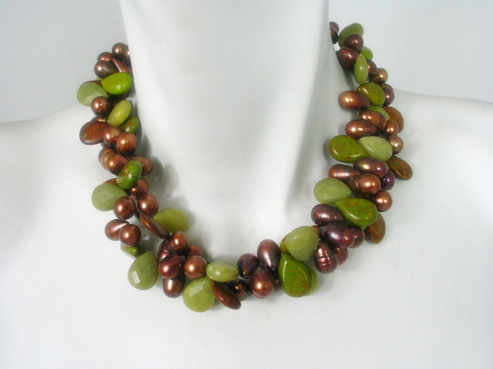 Olive Jade Green Turquoise and Pearl Necklace | Erica Zap Designs