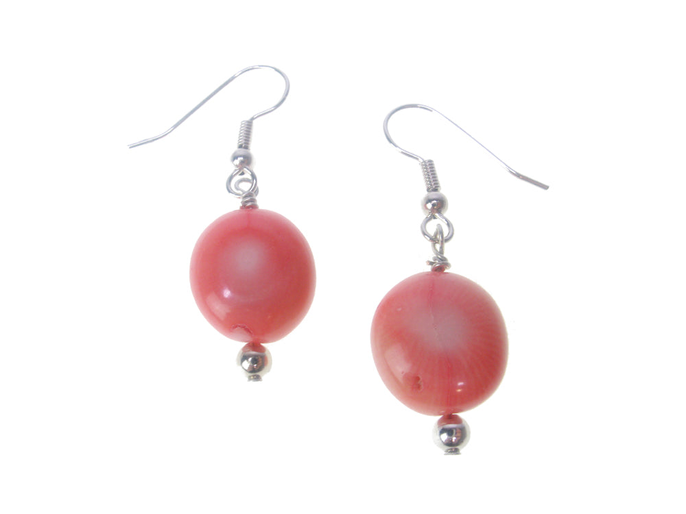 Pink Oval Bamboo Coral Drop Earrings | Erica Zap Designs