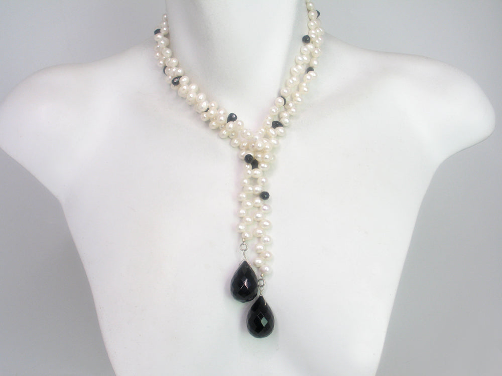 Pearl and Stone Drop Lariat Necklace | Erica Zap Designs