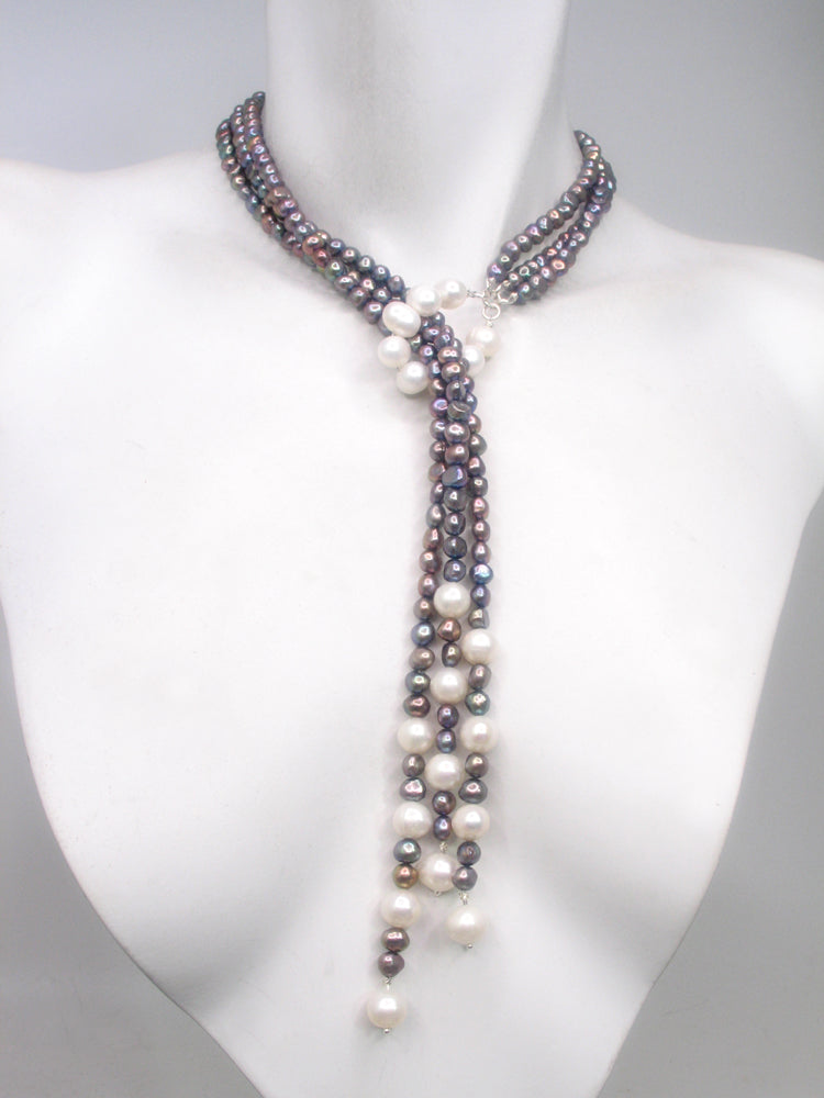 3-Strand Adjustable Pearl Necklace with Pearl Loop | Erica Zap Designs