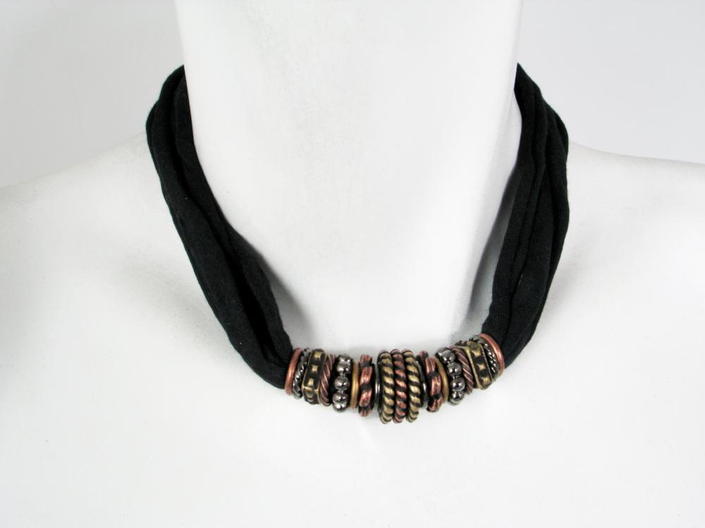 Fabric & Metal Necklace Copper Brass Mix | Erica Zap Designs