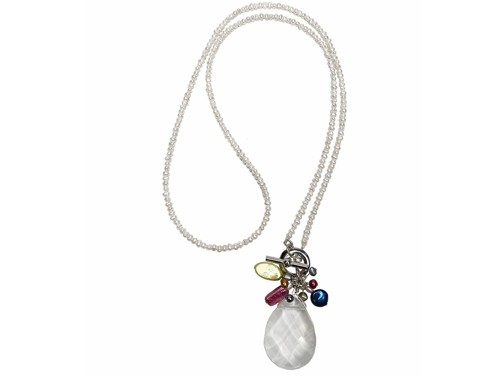 Long Pearl Necklace with Stone Drop | Erica Zap Designs