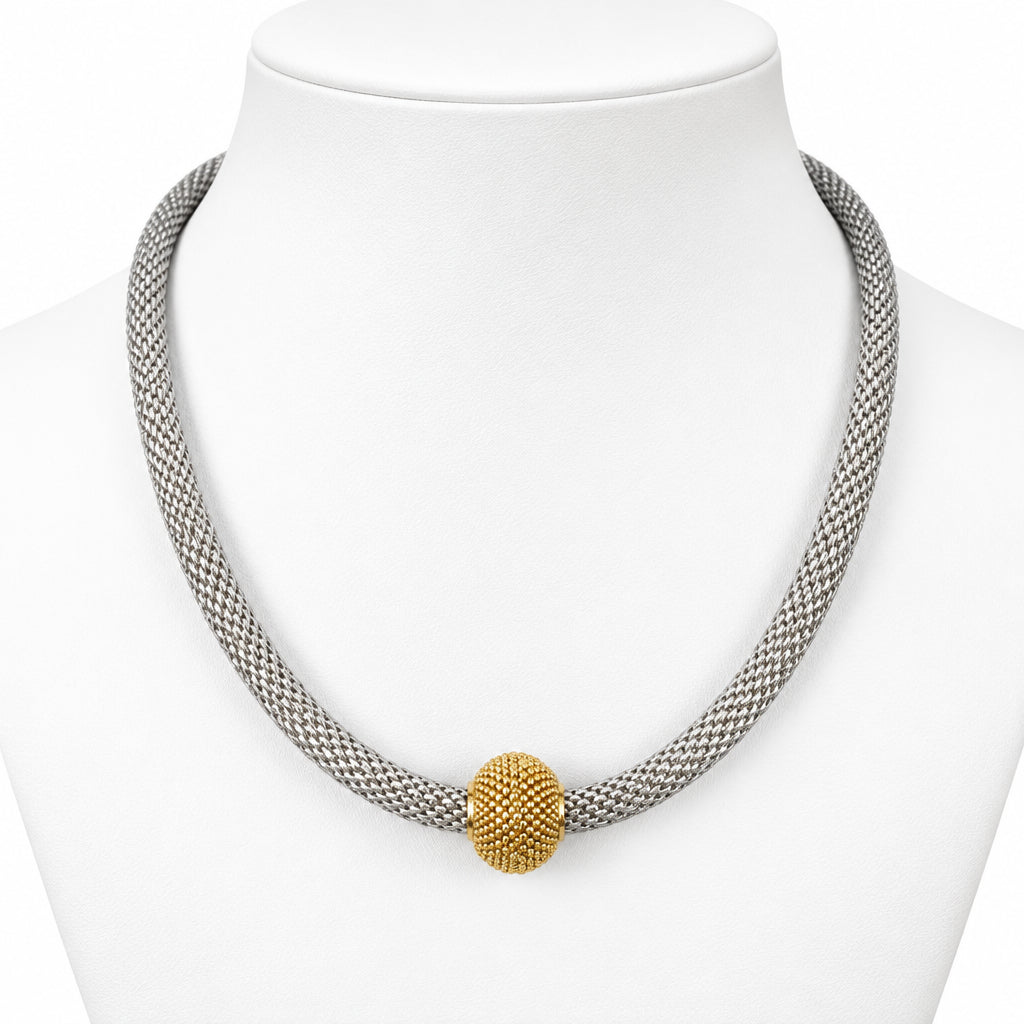 Mesh Necklace with Textured Magnetic Ball Clasp | Erica Zap Designs
