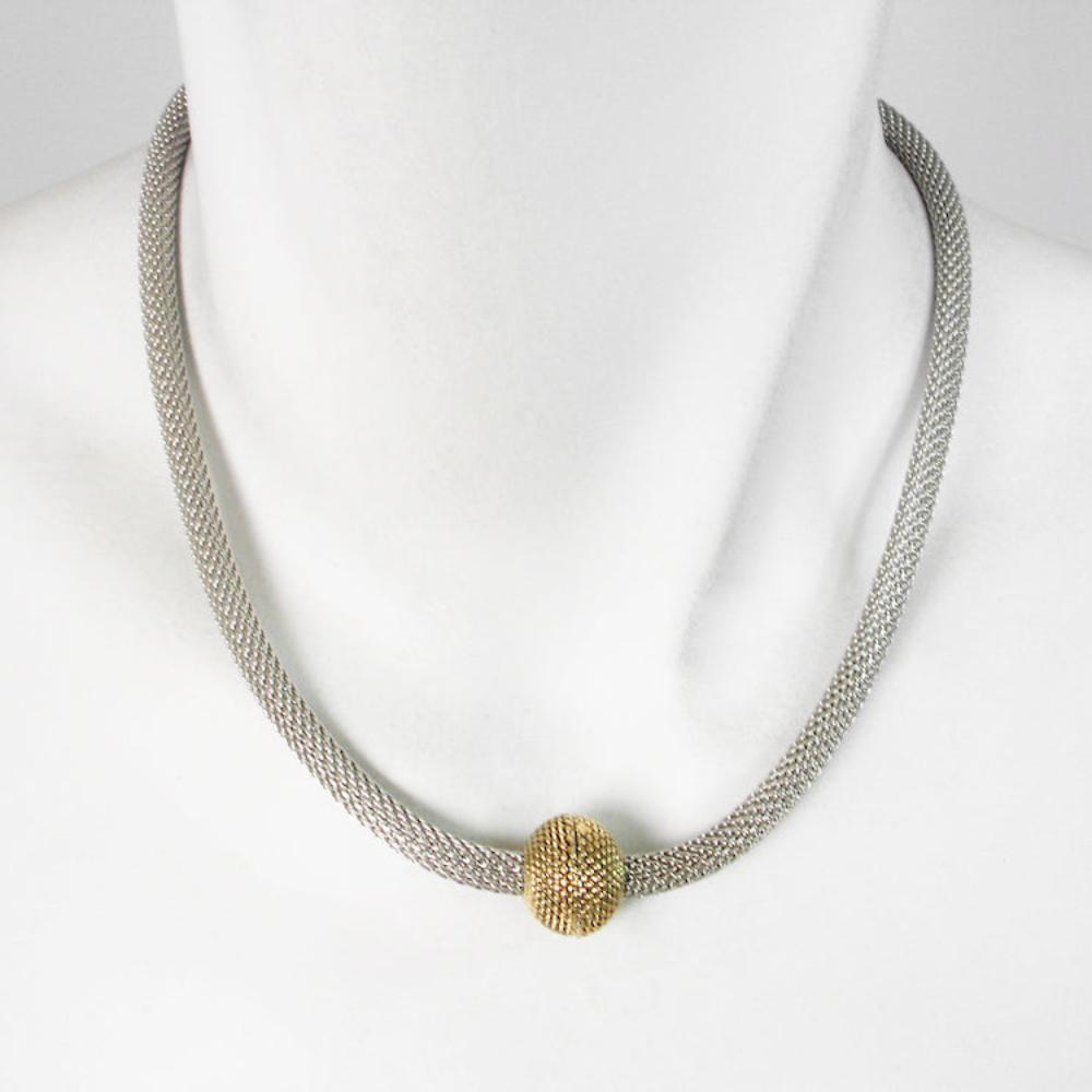 Mesh Necklace with Textured Magnetic Ball Clasp | Erica Zap Designs
