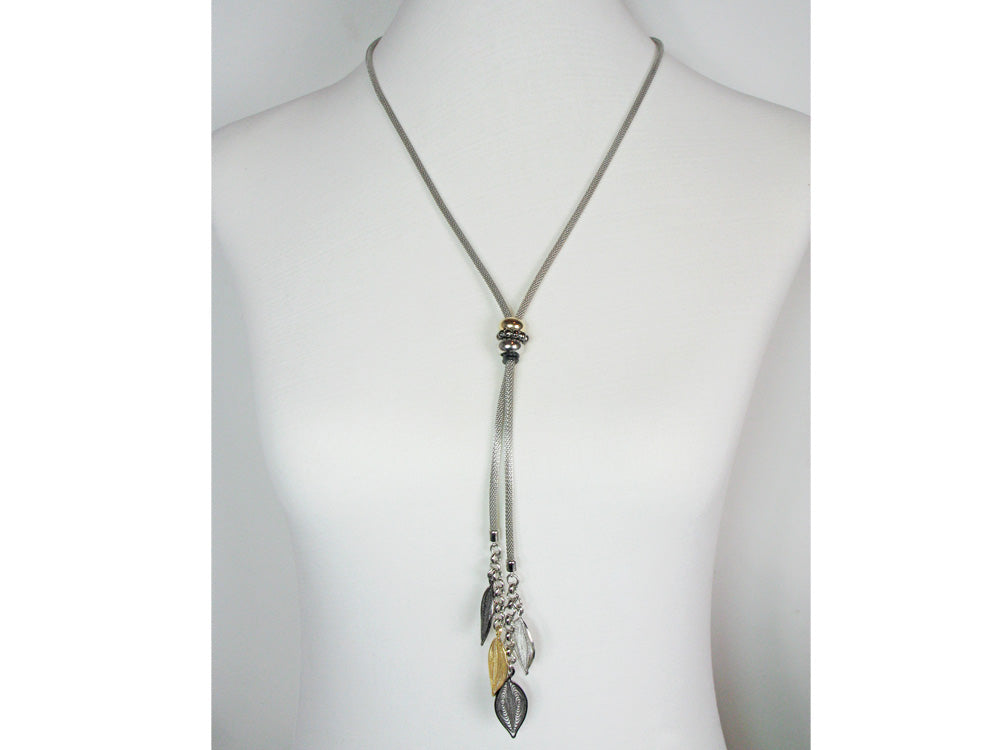 Mesh Bolo Necklace with Filigree Leaf Drops | Erica Zap Designs