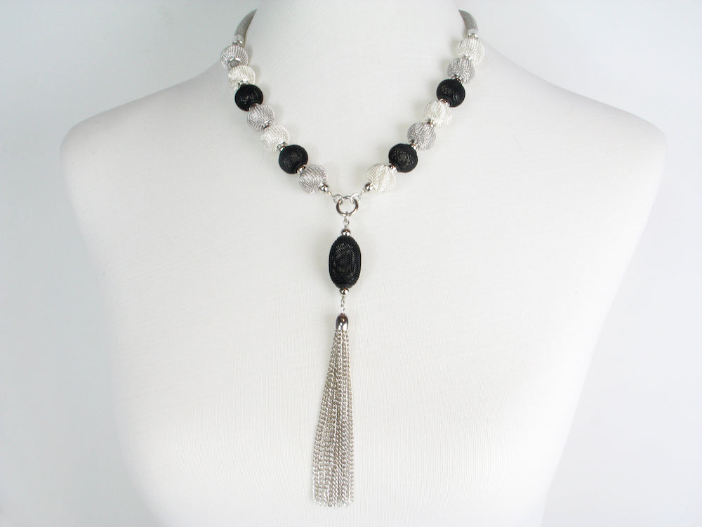 Mesh Ball Necklace with Oval Bead & Tassel Drop | Erica Zap Designs