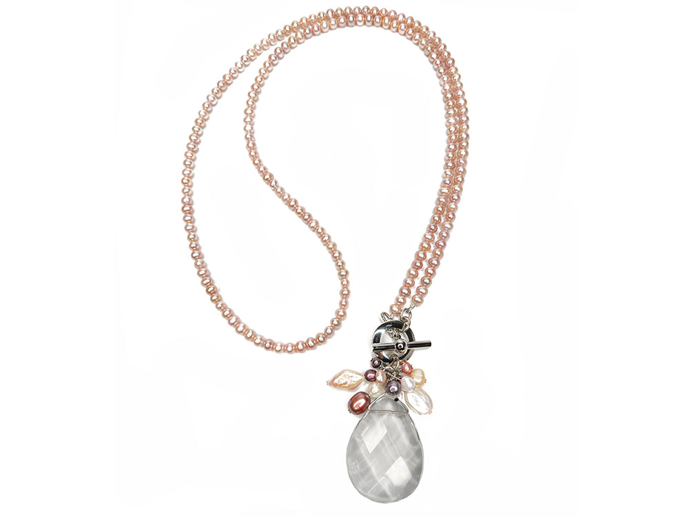 Long Pearl Necklace with Stone Drop | Erica Zap Designs